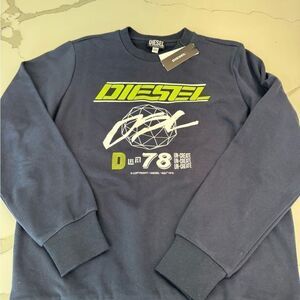 Diesel Black Sweatshirt with Neon Green and White Graphics